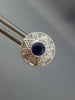 ESTATE .55CT DIAMOND & AAA SAPPHIRE 18K WHITE GOLD FLOWER FILIGREE STUD EARRINGS
