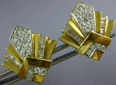 ESTATE EXTRA LARGE 2.68CT DIAMOND 18KT TWO TONE GOLD 3D PYRAMID CLIP ON EARRINGS