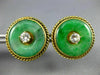 ANTIQUE LARGE .60CT OLD MINE DIAMOND & AAA JADE 14KT YELLOW GOLD BUTTON EARRINGS