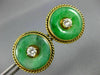 ANTIQUE LARGE .60CT OLD MINE DIAMOND & AAA JADE 14KT YELLOW GOLD BUTTON EARRINGS