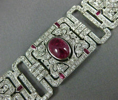 ANTIQUE WIDE 13.40CT DIAMOND AAA RUBY PLATINUM 3D ART DECO MULTI HEART BRACELET