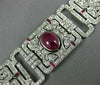 ANTIQUE WIDE 13.40CT DIAMOND AAA RUBY PLATINUM 3D ART DECO MULTI HEART BRACELET