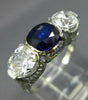 ANTIQUE LARGE 3.72CT DIAMOND & SAPPHIRE PLATINUM 3D 3 STONE OVAL ENGAGEMENT RING