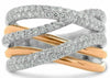 ESTATE LARGE 1.22CT DIAMOND 14KT WHITE & ROSE GOLD 3D MULTI ROW CRISS CROSS RING