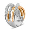 ESTATE LARGE 1.22CT DIAMOND 14KT WHITE & ROSE GOLD 3D MULTI ROW CRISS CROSS RING