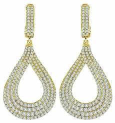 ESTATE EXTRA LARGE 4.15CT DIAMOND 18K YELLOW GOLD 3D MULTI ROW HANGING EARRINGS