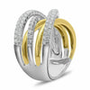 ESTATE LARGE 1.22CT DIAMOND 14KT 2 TONE GOLD 3D MULTI ROW CRISS CROSS PAVE RING