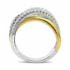 ESTATE LARGE 1.22CT DIAMOND 14KT 2 TONE GOLD 3D MULTI ROW CRISS CROSS PAVE RING