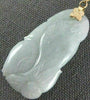 ANTIQUE LARGE AAA JADE 14KT YELLOW GOLD 3D HAND ETCHED FLOWER LUCKY PENDANT