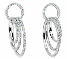 ESTATE 1.85CT DIAMOND 18KT WHITE GOLD 3D CLASSIC CIRCULAR OVAL HANGING EARRINGS