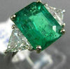 ESTATE LARGE 4.15CT DIAMOND & AAA EMERALD 14K WHITE GOLD 3 STONE ENGAGEMENT RING
