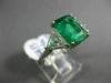 ESTATE LARGE 4.15CT DIAMOND & AAA EMERALD 14K WHITE GOLD 3 STONE ENGAGEMENT RING