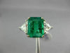 ESTATE LARGE 4.15CT DIAMOND & AAA EMERALD 14K WHITE GOLD 3 STONE ENGAGEMENT RING