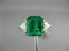 ESTATE LARGE 4.15CT DIAMOND & AAA EMERALD 14K WHITE GOLD 3 STONE ENGAGEMENT RING