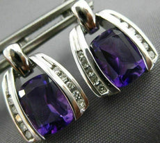 ESTATE 2.80CT DIAMOND & AAA AMETHYST 14KT WHITE GOLD TRIANGULAR HANGING EARRINGS