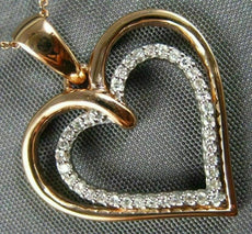 ESTATE .10CT DIAMOND 14K ROSE GOLD 3D CLASSIC DOUBLE HEART FLOATING LOVE PENDANT