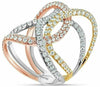 ESTATE LARGE 1.55CT DIAMOND 18KT TRI COLOR GOLD 3D MULTI ROW LOVE KNOT FUN RING