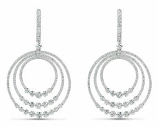 ESTATE LARGE 3.25CT DIAMOND 18KT WHITE GOLD 3D CIRCULAR JOURNEY HANGING EARRINGS