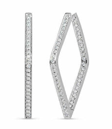 ESTATE 1.30CT DIAMOND 18KT WHITE GOLD 3D CLASSIC INSIDE TRIANGULAR HOOP EARRINGS