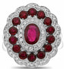 ESTATE LARGE 3.63CT DIAMOND & AAA RUBY 18KT WHITE GOLD OVAL HALO COCKTAIL RING