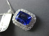 LARGE 5.26CT DIAMOND & AAA CUSHION CUT TANZANITE 18K WHITE HALO FLOATING PENDANT