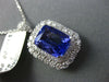 LARGE 5.26CT DIAMOND & AAA CUSHION CUT TANZANITE 18K WHITE HALO FLOATING PENDANT
