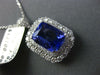 LARGE 5.26CT DIAMOND & AAA CUSHION CUT TANZANITE 18K WHITE HALO FLOATING PENDANT