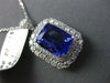LARGE 5.26CT DIAMOND & AAA CUSHION CUT TANZANITE 18K WHITE HALO FLOATING PENDANT