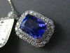 LARGE 5.26CT DIAMOND & AAA CUSHION CUT TANZANITE 18K WHITE HALO FLOATING PENDANT