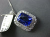 LARGE 5.26CT DIAMOND & AAA CUSHION CUT TANZANITE 18K WHITE HALO FLOATING PENDANT