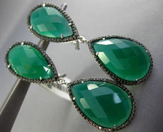 ESTATE LARGE 40.35CT BLACK DIAMOND & GREEN AGATE 14K WHITE GOLD CLIP ON EARRINGS