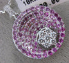 ESTATE 2.26CT DIAMOND & AAA PINK SAPPHIRE 18K WHITE GOLD 3D ROUND FLOWER PENDANT