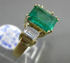 ESTATE WIDE 2.34CT DIAMOND & AAA EMERALD 18K YELLOW GOLD 3 STONE ENGAGEMENT RING
