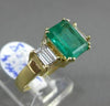 ESTATE WIDE 2.34CT DIAMOND & AAA EMERALD 18K YELLOW GOLD 3 STONE ENGAGEMENT RING