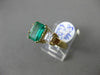 ESTATE WIDE 2.34CT DIAMOND & AAA EMERALD 18K YELLOW GOLD 3 STONE ENGAGEMENT RING