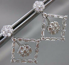 ESTATE LARGE 2.58CT DIAMOND 18KT WHITE GOLD 3D FLOWER SQUARE HANGING EARRINGS