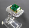 ESTATE LARGE 3.41CT DIAMOND AAA EMERALD 18K 2 TONE GOLD 3D HALO ENGAGEMENT RING