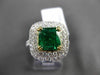 ESTATE LARGE 3.41CT DIAMOND AAA EMERALD 18K 2 TONE GOLD 3D HALO ENGAGEMENT RING