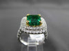 ESTATE LARGE 3.41CT DIAMOND AAA EMERALD 18K 2 TONE GOLD 3D HALO ENGAGEMENT RING