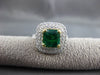 ESTATE LARGE 3.41CT DIAMOND AAA EMERALD 18K 2 TONE GOLD 3D HALO ENGAGEMENT RING
