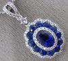 ESTATE 2.40CT DIAMOND & AAA OVAL SAPPHIRE 18K WHITE GOLD FLOWER FILIGREE PENDANT