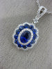 ESTATE 2.40CT DIAMOND & AAA OVAL SAPPHIRE 18K WHITE GOLD FLOWER FILIGREE PENDANT