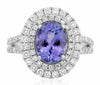 ESTATE LARGE 3.67CT DIAMOND & AAA TANZANITE 14KT WHITE GOLD HALO ENGAGEMENT RING