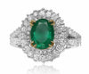 GIA CERTIFIED 3.20CT DIAMOND & AAA EMERALD 18KT 2 TONE GOLD HALO ENGAGEMENT RING