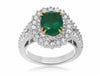 GIA CERTIFIED 3.20CT DIAMOND & AAA EMERALD 18KT 2 TONE GOLD HALO ENGAGEMENT RING