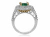 GIA CERTIFIED 3.20CT DIAMOND & AAA EMERALD 18KT 2 TONE GOLD HALO ENGAGEMENT RING