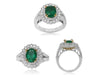 GIA CERTIFIED 3.20CT DIAMOND & AAA EMERALD 18KT 2 TONE GOLD HALO ENGAGEMENT RING