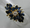 ESTATE LARGE 2.65CT DIAMOND & AAA SAPPHIRE 14K WHITE GOLD 3D FLOWER CLUSTER RING
