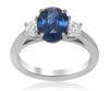GIA CERTIFIED 3.04CT DIAMOND & AAA SAPPHIRE PLATINUM 3D 3 STONE ENGAGEMENT RING