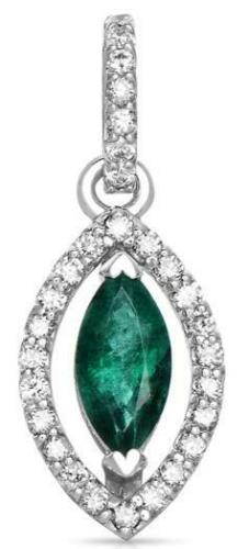 .74CT DIAMOND & AAA EMERALD 14KT WHITE GOLD 3D ROUND & MARQUISE FLOATING PENDANT